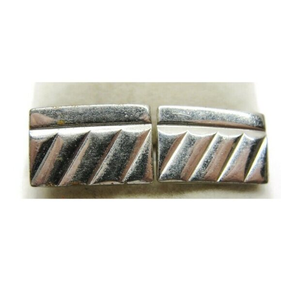Rectangle Cufflinks Silver Tone Diagonal Patterned Tux Shirt Dress Suit Vintage - Picture 6 of 7